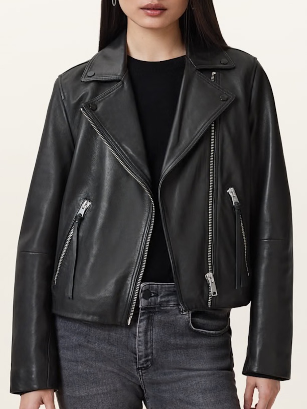 All Saints Dalby Slim Fit Leather Jacket size Small